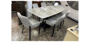 Riva 2m Ceramic Extending Dining Table With 6 Light Grey Chairs (extending From 1.6m To 2m - Chairs w55cm d60cm h90cm)