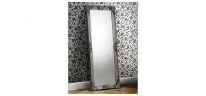 Rococo Pewter Lean-to Dress Mirror - Pewter Effect Lacquered Finish - Molded Resin on Wooden Frame