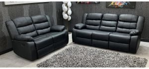 Roman Black Recliners Leather Sofa Set 3 + 2 Seater Bonded Leather
