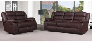 Roman Brown Bonded Leather 3 + 2 + 1 Sofa Set Manual Recliner
