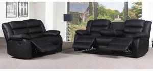 Roman Black Bonded Leather 3 + 2 + 1 Sofa Set Manual Recliner