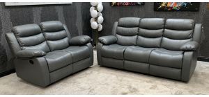 Roman Grey Bonded Leather 3 + 2 + 1 Sofa Set Manual Recliner