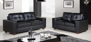 Rose Black Leather 3 + 2 Square Arm Sofa Set