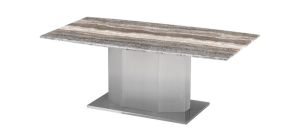 Santiago Coffee Table Natural Tones Travertine Marble Finish Top with Brushed Stainless Steel Base