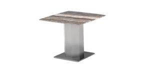 Santiago End Table Natural Tones Travertine Marble Finish Top with Brushed Stainless Steel Base