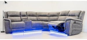 Savannah Grey Luxury Fabric Electric Corner With Drinks Holders And Storage With LED Ambient Lighting Plus USB Charging