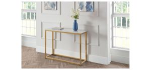 Scala Gold White Marble Top Console Table - White Marble Effect