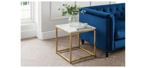 Scala Gold White Marble Top Lamp Table - White Marble Effect