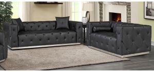 Shawn Black Bonded Leather 3 + 2 Sofa Set With Chrome Base