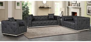 Shawn Black Bonded Leather 3 + 2 + 1 Sofa Set With Chrome Base