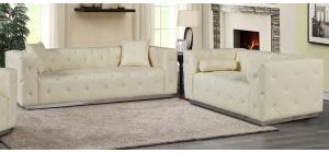 Shawn Cream Bonded Leather 3 + 2 Sofa Set With Chrome Base
