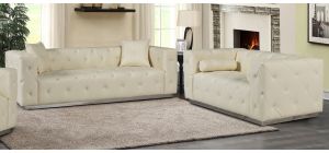 Shawn Cream Bonded Leather 3 + 2 Sofa Set With Chrome Base