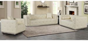 Shawn Cream Bonded Leather 3 + 2 + 1 Sofa Set With Chrome Base
