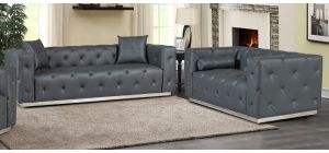 Shawn Grey Bonded Leather 3 + 2 Sofa Set With Chrome Base
