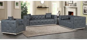 Shawn Grey Bonded Leather 3 + 2 + 1 Sofa Set With Chrome Base
