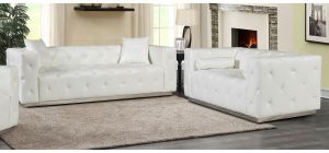 Shawn White Bonded Leather 3 + 2 Sofa Set With Chrome Base