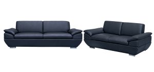 Sline Black Bonded Leather 3 + 2 Sofa Set With Chrome Legs