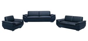 Sline Black Bonded Leather 3 + 2 + 1 Sofa Set With Chrome Legs