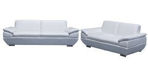Sline White Bonded Leather 3 + 2 Sofa Set With Chrome Legs