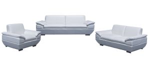 Sline White Bonded Leather 3 + 2 + 1 Sofa Set With Chrome Legs