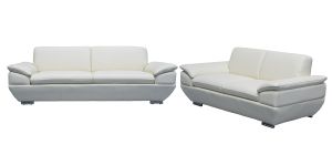 Sline Cream Bonded Leather 3 + 2 Sofa Set With Chrome Legs