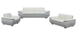Sline Cream Bonded Leather 3 + 2 + 1 Sofa Set With Chrome Legs