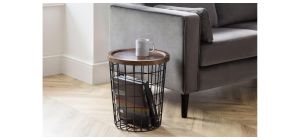 Smithson Storage Lamp Table - Walnut Effect Finish - Black Metal