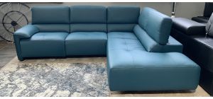 Brooklyn Newtrend Turquoise RHF Blue Leather Corner Sofa With Adjustable Headrests
