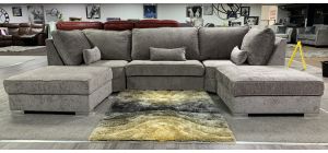U Shaped Grey Fabric Corner Sofa With Scatter Cushions And Chrome Legs