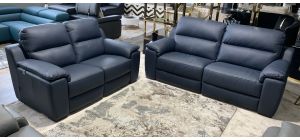 Garbo Newtrend Navy Blue Leather 3 + 2 Sofa Set With Wooden Legs