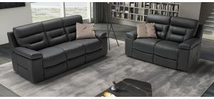 Amalfi Black Leather 3 + 2 Sofa Set