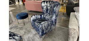 Accent Blue And Silver Designer Fabric Armchair With Chrome Legs