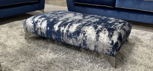 Accent Blue And Silver Designer Fabric Footstool With Chrome Legs
