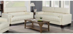 Milano Cream Bonded Leather 3 + 2 Sofa Set With Adjustable Headrests And Wooden Legs