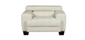 Milano Cream Bonded Leather Armchair With Adjustable Headrests And Wooden Legs