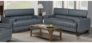 Milano Grey Bonded Leather 3 + 2 Sofa Set With Adjustable Headrests And Wooden Legs