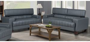 Milano Grey Bonded Leather 3 + 2 Sofa Set With Adjustable Headrests And Wooden Legs