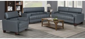Milano Grey Bonded Leather 3 + 2 + 1 Sofa Set With Adjustable Headrests And Wooden Legs