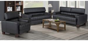 Milano Black Bonded Leather 3 + 2 + 1 Sofa Set With Adjustable Headrests And Wooden Legs