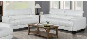 Milano White Bonded Leather 3 + 2 Sofa Set With Adjustable Headrests And Wooden Legs