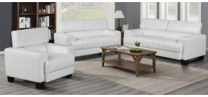 Milano White Bonded Leather 3 + 2 + 1 Sofa Set With Adjustable Headrests And Wooden Legs