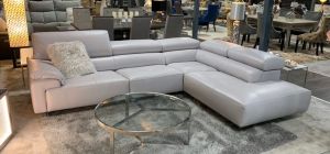 Blossom Grey Newtrend Italian Electric Recliner Semi Aniline Leather Corner Sofa With Adjustable Headrests RHF, Other colours available, Available for delivery in 8 weeks