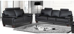 Stype Black Bonded Leather 3 + 2 Sofa Set With Wooden Legs