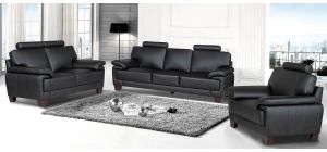 Texas Black Bonded Leather 3 + 2 + 1 Sofa Set With Wooden Legs