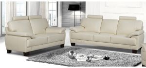 Texas Cream Bonded Leather 3 + 2 Sofa Set With Wooden Legs