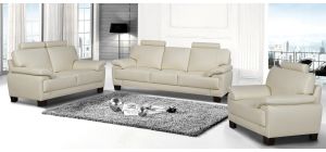 Stype Cream Bonded Leather 3 + 2 + 1 Sofa Set With Wooden Legs