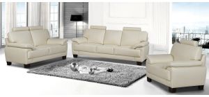 Texas Cream Bonded Leather 3 + 2 + 1 Sofa Set With Wooden Legs