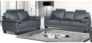 Texas Grey Bonded Leather 3 + 2 Sofa Set With Wooden Legs