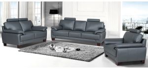 Texas Grey Bonded Leather 3 + 2 + 1 Sofa Set With Wooden Legs