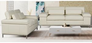 Texas Cream Bonded Leather 3 + 2 Sofa Set With Adjustable Headrests And Chrome Legs
